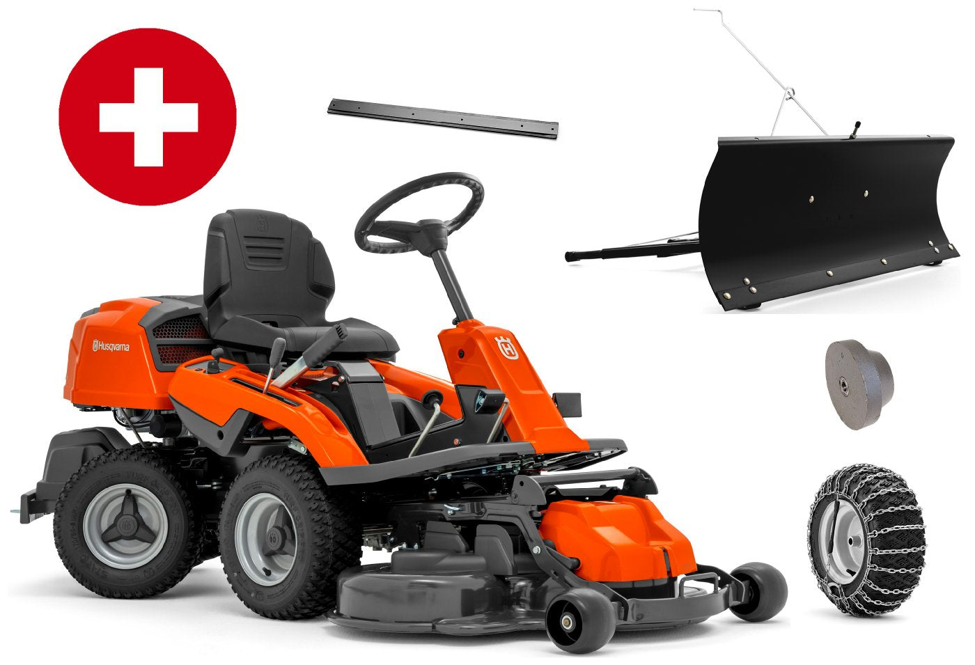 Husqvarna Profi-Frontmäher R 214C Combi 94 Winterpaket mit Schneeschild, Gummileiste, Gewicht und Schneeketten - Modell 2025