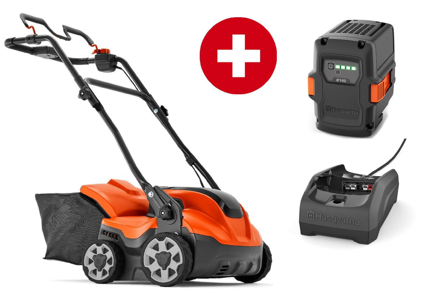Husqvarna Akku-Vertikutierer S 138i mit Akku B140 und Ladegerät C80