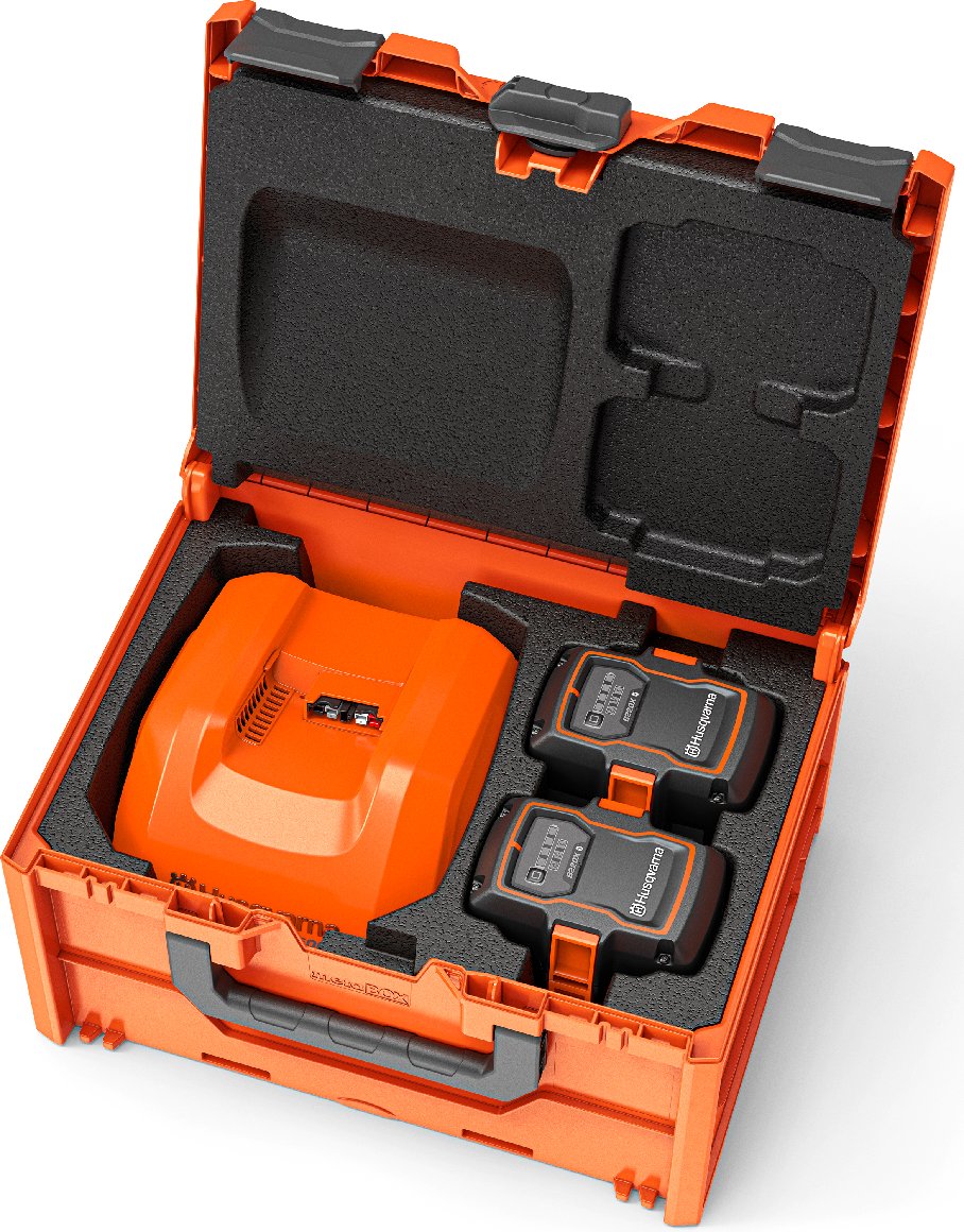 Husqvarna Akkubox Set L mit 2 x Akku B360X, Ladegerät C50X und Transportbox BC1‑UN