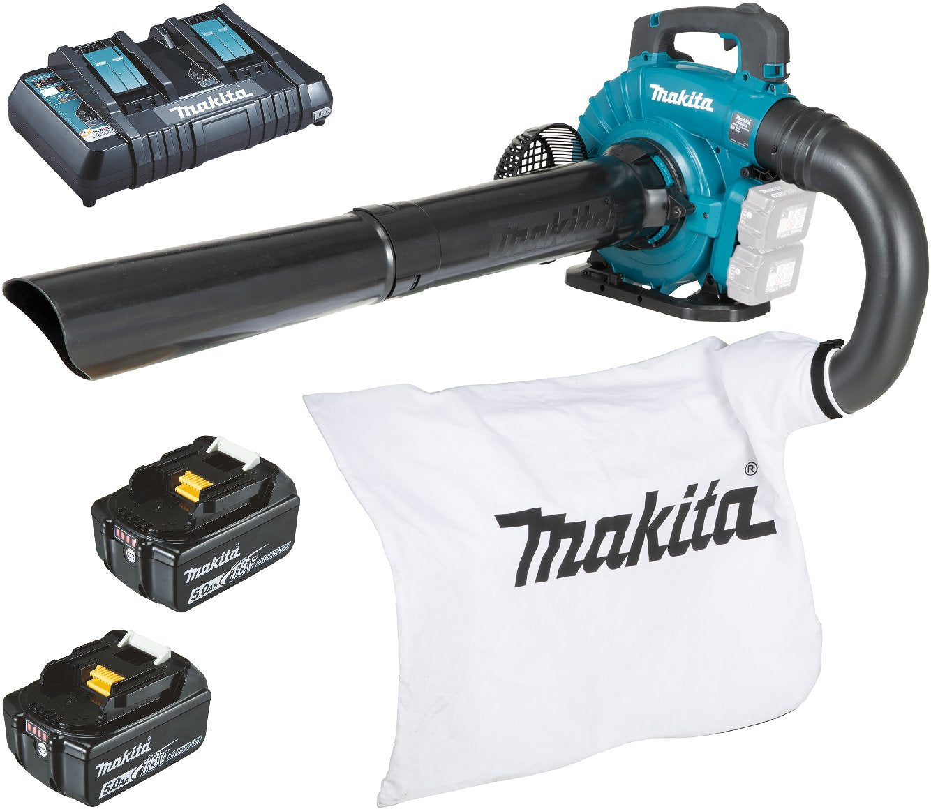 Makita Akku-Laubbläser und -sauger DUB363PT2V mit 2 x 5 Ah Akku und Doppel-Ladegerät