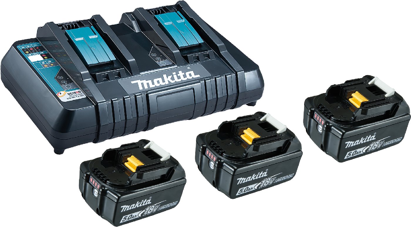 Makita Akku Power Source Kit Li 18,0V mit 3 x Akku 5 Ah und Doppelladegerät