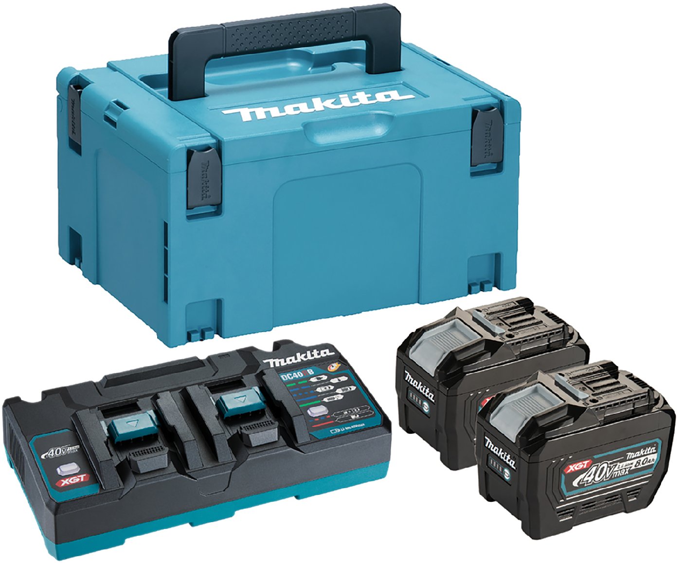 Makita Akku Power Source Kit Li 40V 8 Ah im MAKPAC Größe 3 mit 2 x Akku 8 Ah und 1 x Doppelchnellladegerät
