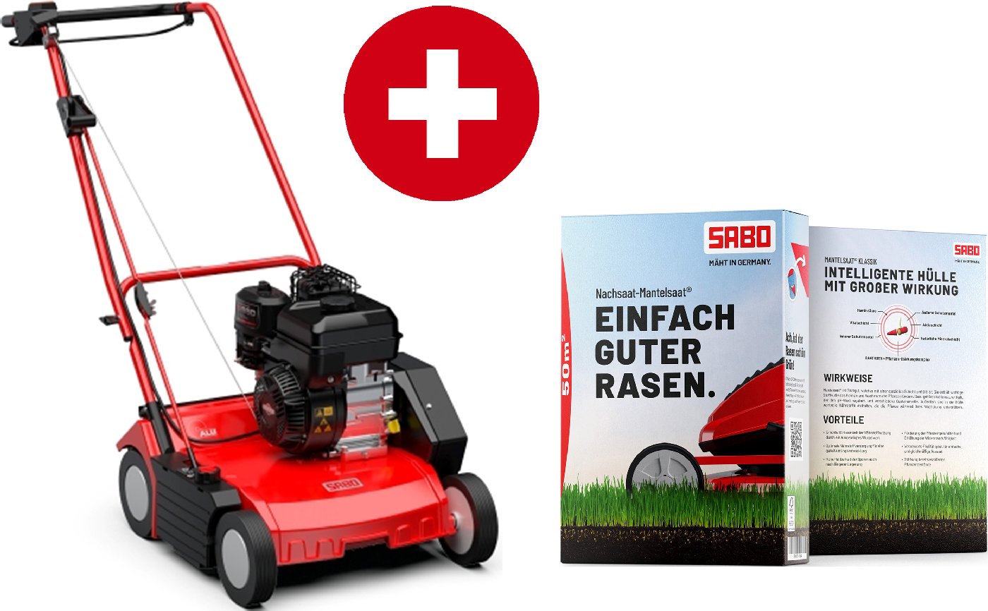 Sabo Benzin-Vertikutierer 38-BV - Bundle - inkl. Premium Rasensaat für 50qm
