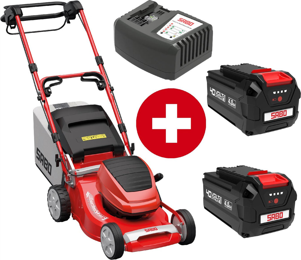 Sabo Akku-Rasenmäher 43-Accu VARIO mit 3 x 4 Ah Akkus und Schnellladegerät