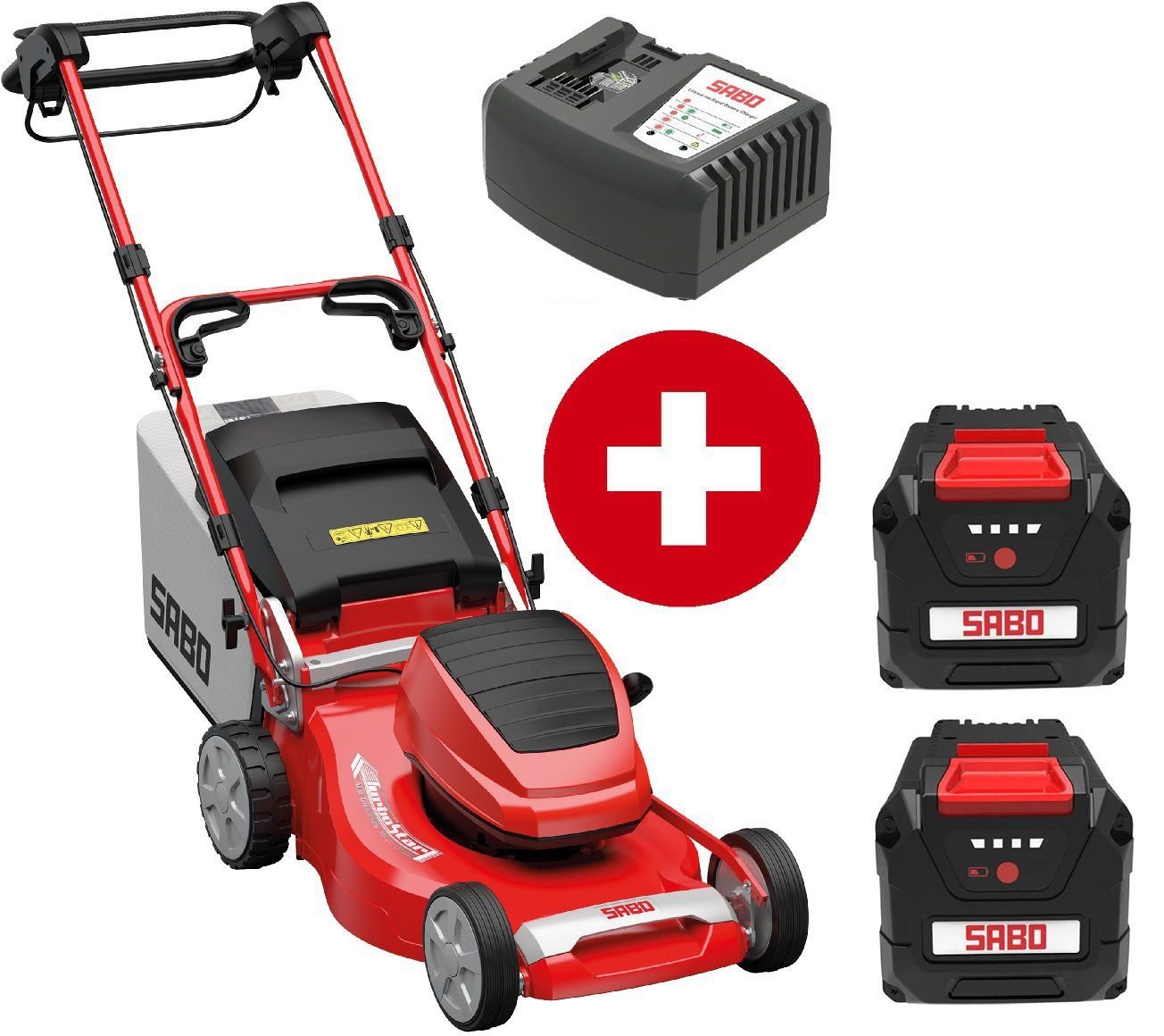 Sabo Akku-Rasenmäher 47-Accu VARIO mit 2 x 4 Ah Akku und Schnellladegerät
