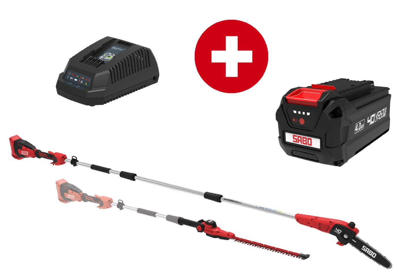 Sabo Akku-Motorsäge CT Combi-Tool mit Akku 4Ah und Standard-Ladegerät - Heckenscheren- und Sägeaufsatz