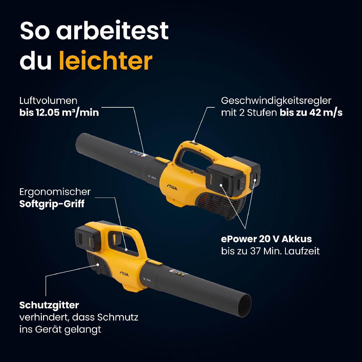 Stiga Akku Laubbläser BL 300e Kit Inklusive 2x 20V ePower-Akkus
