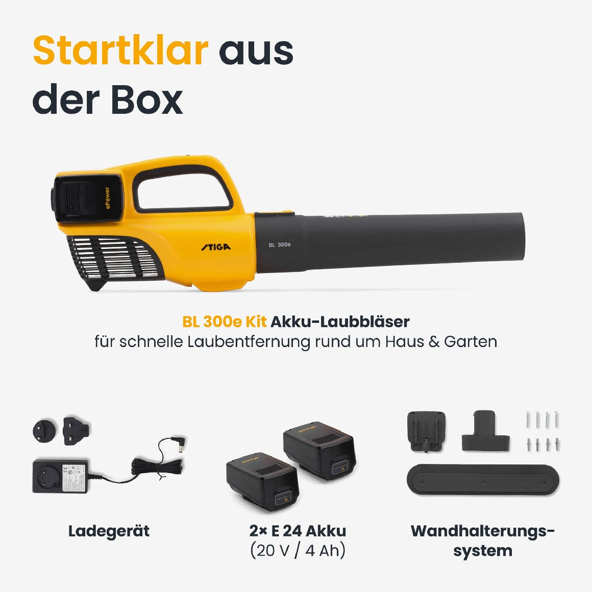 Stiga Akku Laubbläser BL 300e Kit Inklusive 2x 20V ePower-Akkus