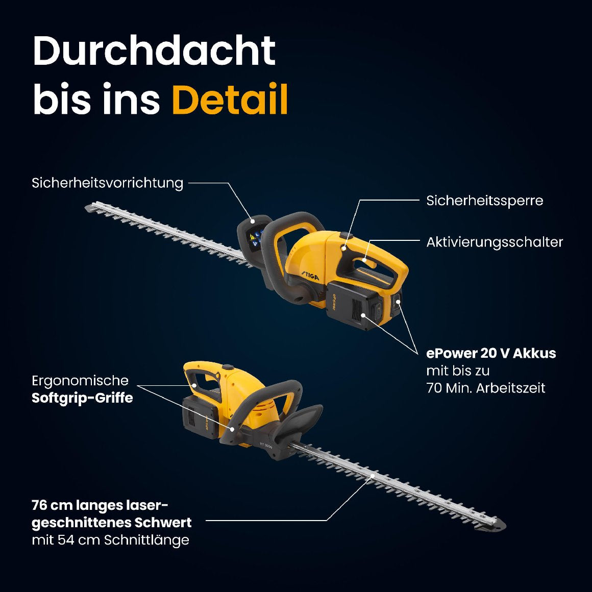 Stiga Akku-Heckenschere HT 300e Kit mit 2 x 2 Ah Akku und Ladegerät