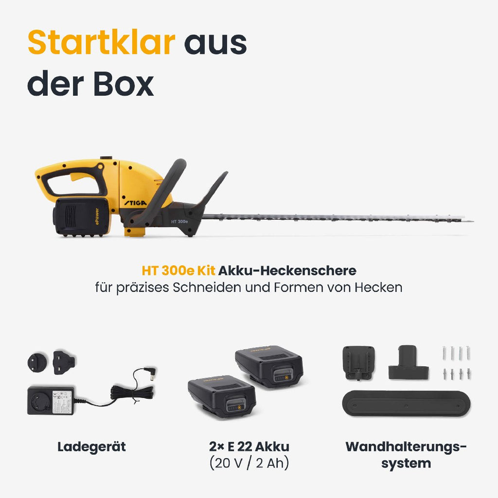 Stiga Akku-Heckenschere HT 300e Kit mit 2 x 2 Ah Akku und Ladegerät