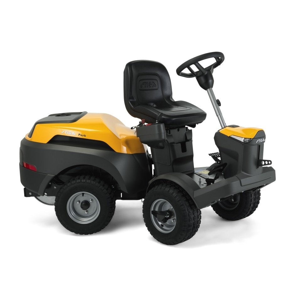 Stiga Frontmäher Park 500 W Winterpaket mit Mähwerk Combi 100 Q Plus, 120 cm Schneeschild und Schneeketten