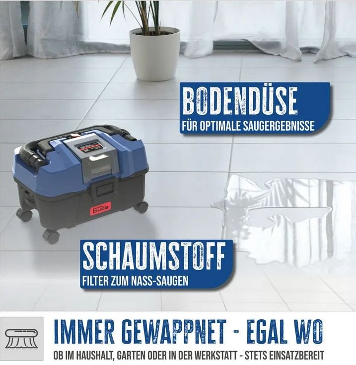 Güde Akku Nass- und Trockensauger NTST 18-201-05 - Modell 2025 inkl. Akku und Ladegerät